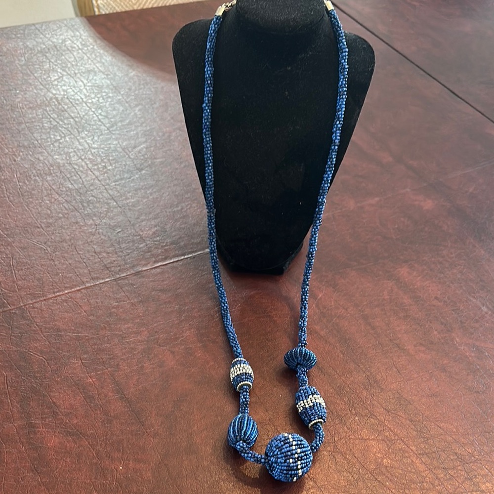Chico's Blue Bohemian Beaded Necklace - Picture 1 of 5